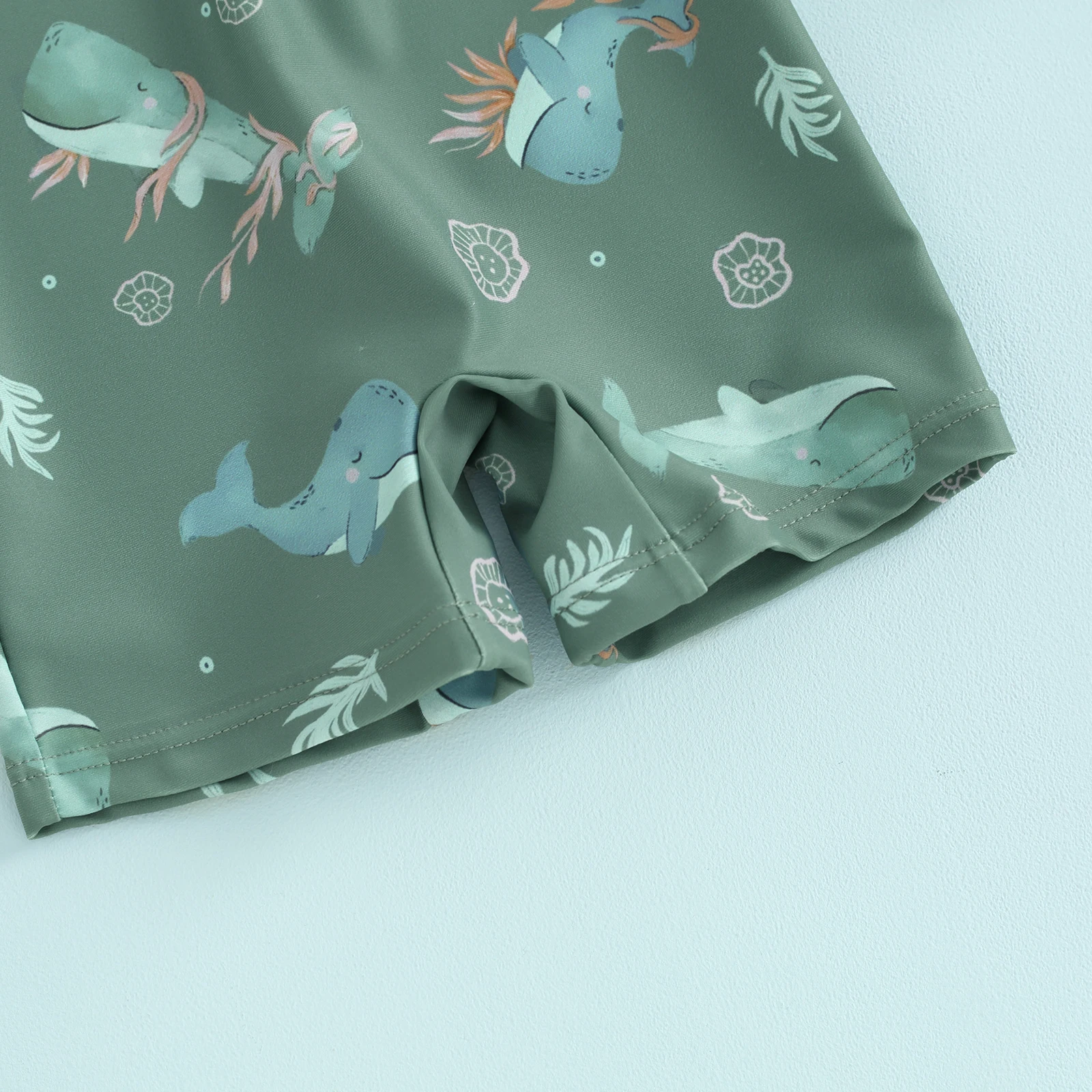 Cartoon Baby Boys Swimwear Beach Wear Cute Marine Life Print Short Sleeve Swimsuits Front Zipper Bathing Suits For Kids Infant