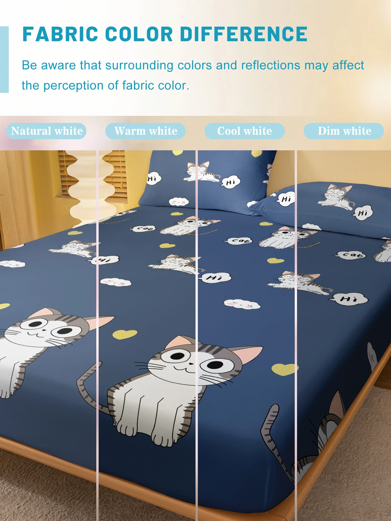 1 Cartoon Cute animal Cat Printed Matte Fitted Sheet, Bedroom Printed Bed Cover, Bedding (Excluding Pillowcases) 4