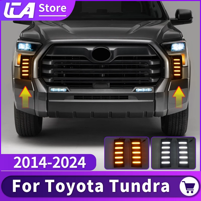 

For 2014-2024 Toyota Tundra Daytime Driving Lamp Led Dynamic Turn Signal Fog Light Modification Accessories 2020 2021 2022 2023