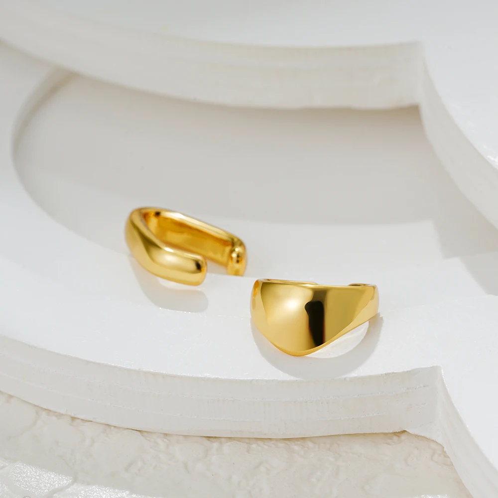 Simple Geometry C Shape Gold Plated Clip Earrings Stainless Steel Hypoallergenic Girl No Piercing for Cartilage Ear Cuff Earclip