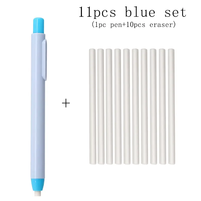 11Pcs/Set New Creative Pen Shape Press Type Pencil Eraser with Replaceable Core Sketching Painting Writing Erase Supplies - Image 7