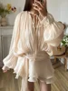 Chic Women Lace Up V-neck Lantern Long Sleeve Mini Dress Elegant Fold Sexy Flounce Hem Vestidos 2025 Summer New Vacation Dresses 1