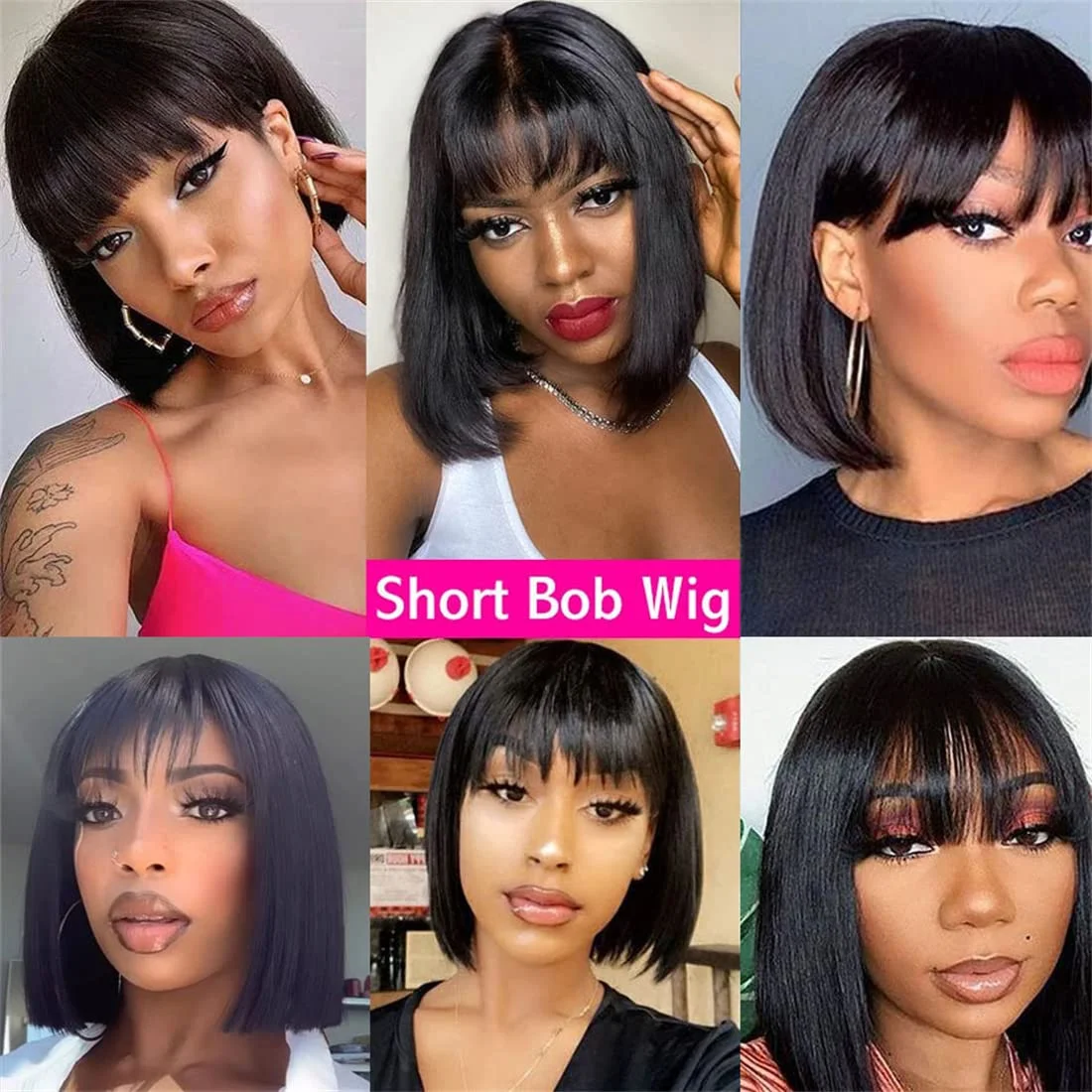 Straight Bob Human Hair Wigs With Bangs Brazilian Hair Machine Made Short Straight Bob Natural Color Wig For Women human hair wigs
