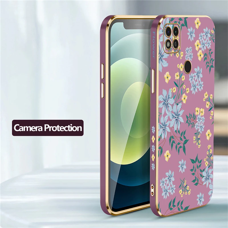Elegant Shockproof Floral Silicone Phone Case Coque with Plating Design
