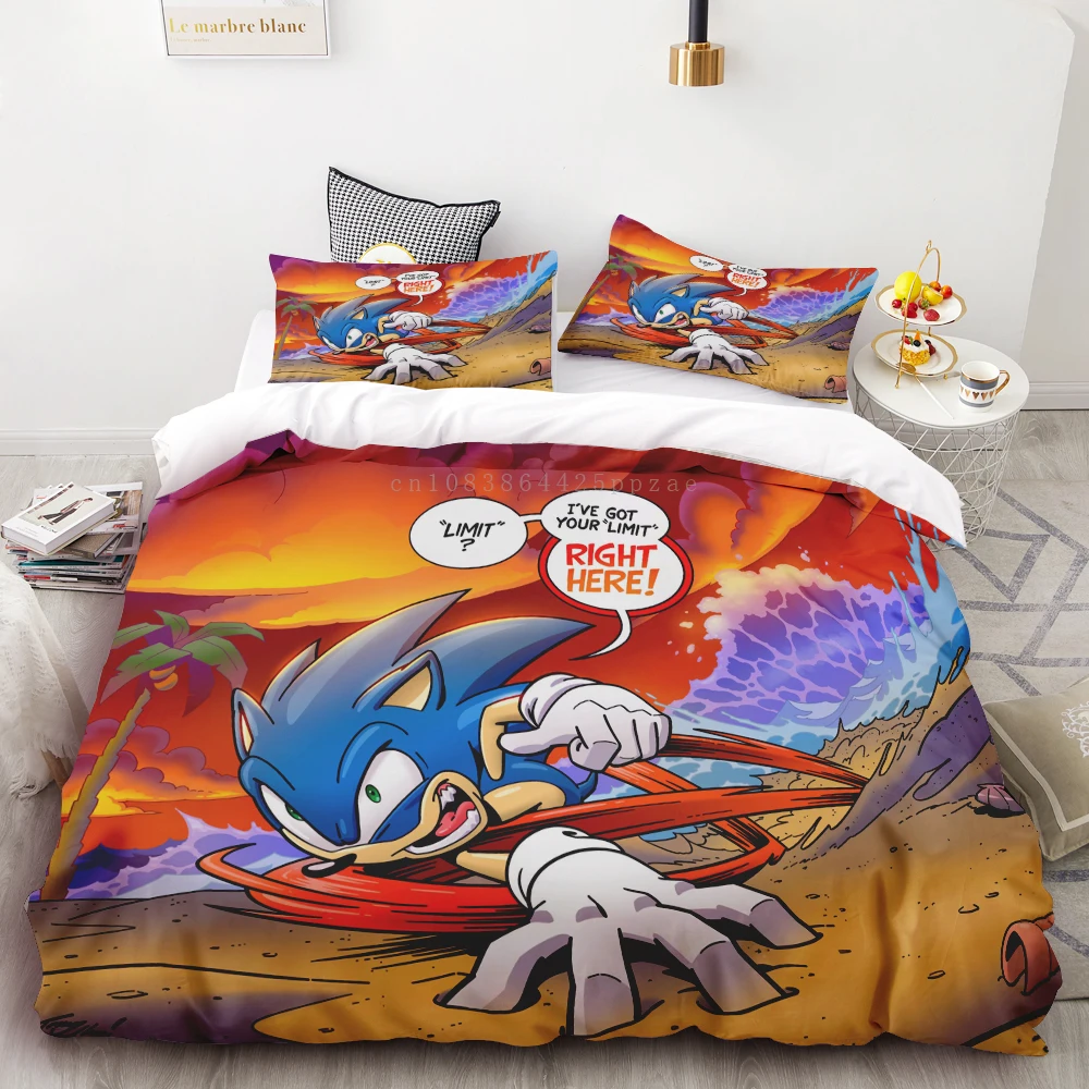 thumbnail image 1 of Juego de edredón de 3 piezas con estampado digital 3D de Sonic Boy, suave, 100 % poliéster, tamaño king, para adolescentes, regalo para dormitorio, 1 of 5