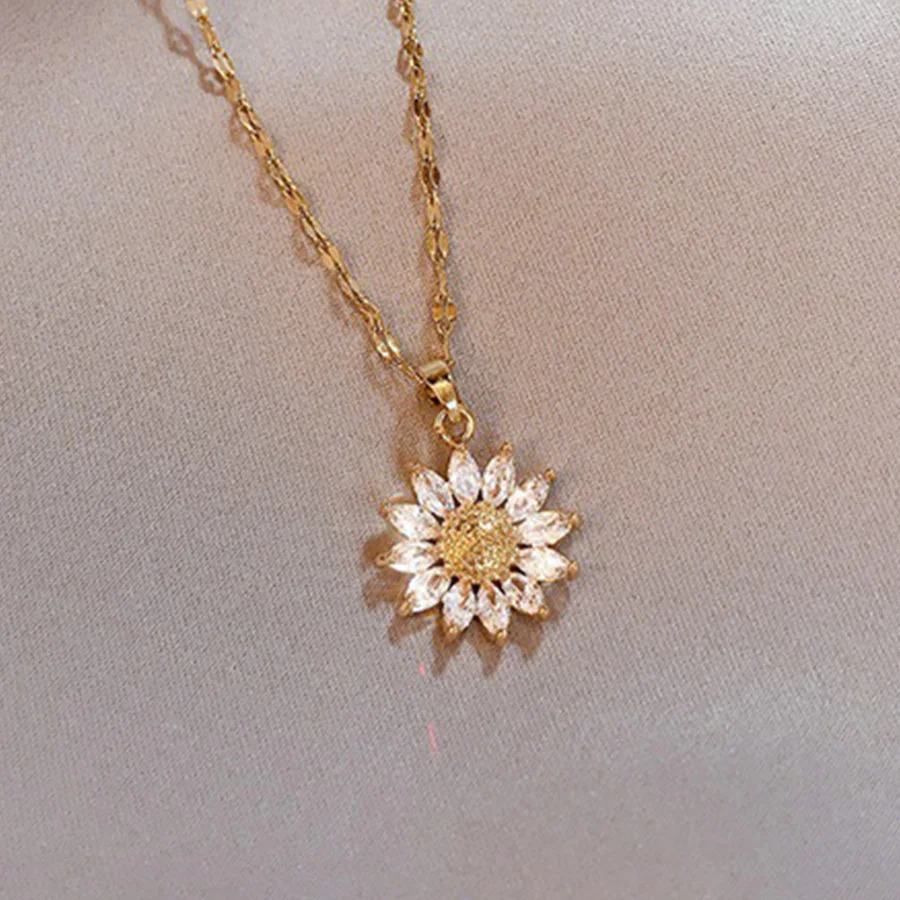 Gold Plated Sunflower Necklace For 