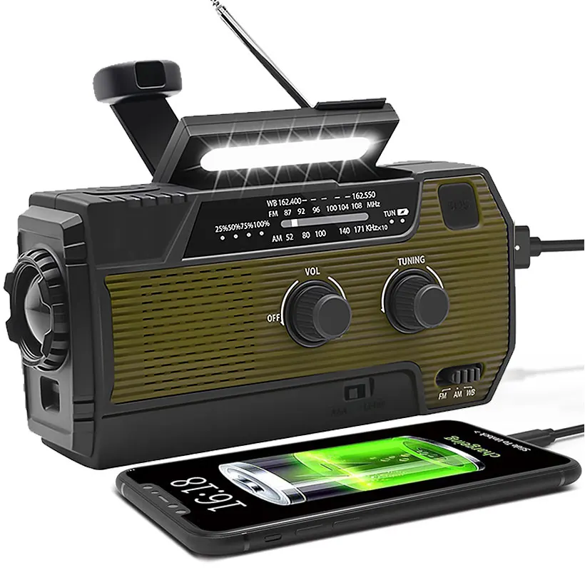 휴대용 Fm 라디오 4000mah 전원 은행 라디오 Am Fm 태양열 라디오 생존용 Led 손전등 Sos 라이트 야간 비상 라디오