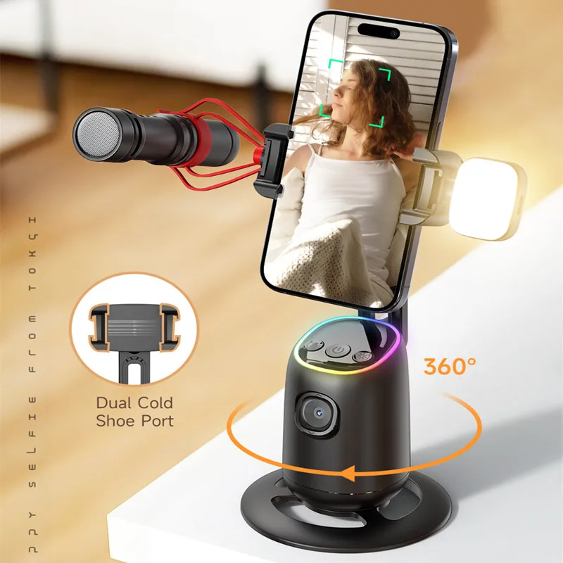 Handheld Gimbal Stabilizer Gimbal Stabilizer Handheld Gimbal Auto Tracking Phone Holder AI Follow Gimbal Stabilizer for Mobile Phone 360 Rotation Face Tracking Shoot Desktop Cellphone Holder Optional Fill Lights