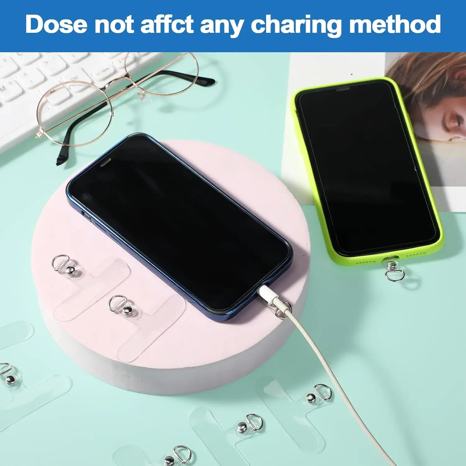 20-1Pcs Transparent Phone Lanyard Tether Tabs for Cellphone Lanyard Card Cord Gasket Hole Hanging Straps Flexible Patches Clips