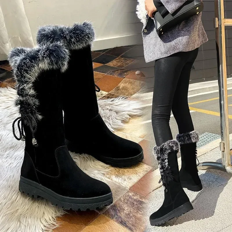 Winter Women's Snow Boots Fashion Keep Warm Plus Velvet Knee High Boots For Women Casual Chunky Heel Platform Shoes women knee boots