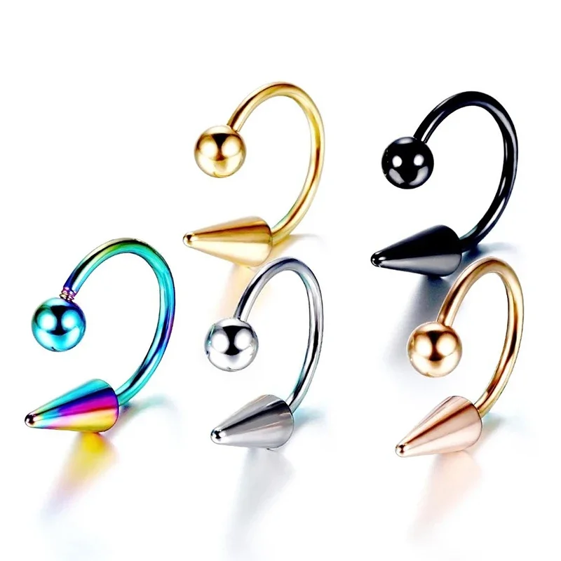 16G Cone Septum Ring Stainless Steel Horseshoe Nose Piercing Spike Lip Rings Black Color Tragus Helix Earring Body Jewelry