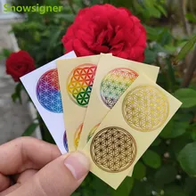 100pcs Flower of Life Energy Sticker Golden PVC Transparent 3cm Stickers
