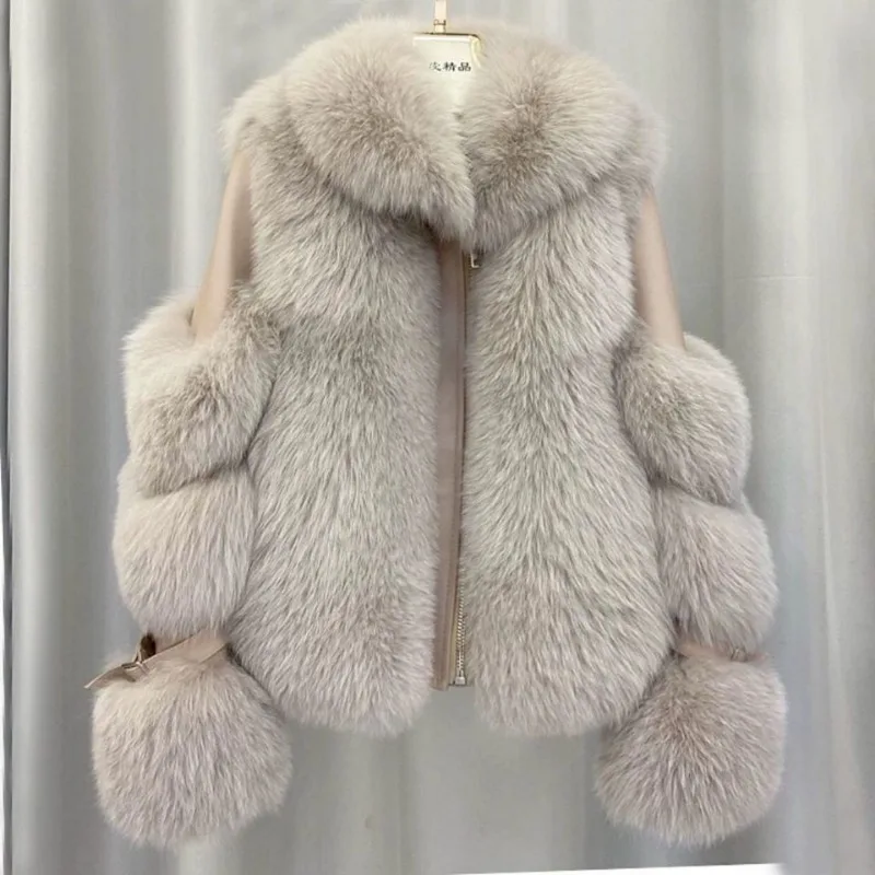 Imitation Fox Fur Coat for Women, Loose Thick Warm Outwear, Short Biker Jacket, Casual Patchwork Top, Young Fashion, Winter, New