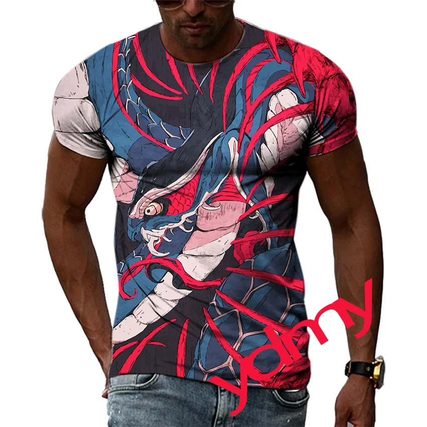 

Summer Leisure The Snake Pattern Men's T-shirt Hip Hop 3D Print Personality Rod Neck Short Sleeve Tops Fashion Clothes