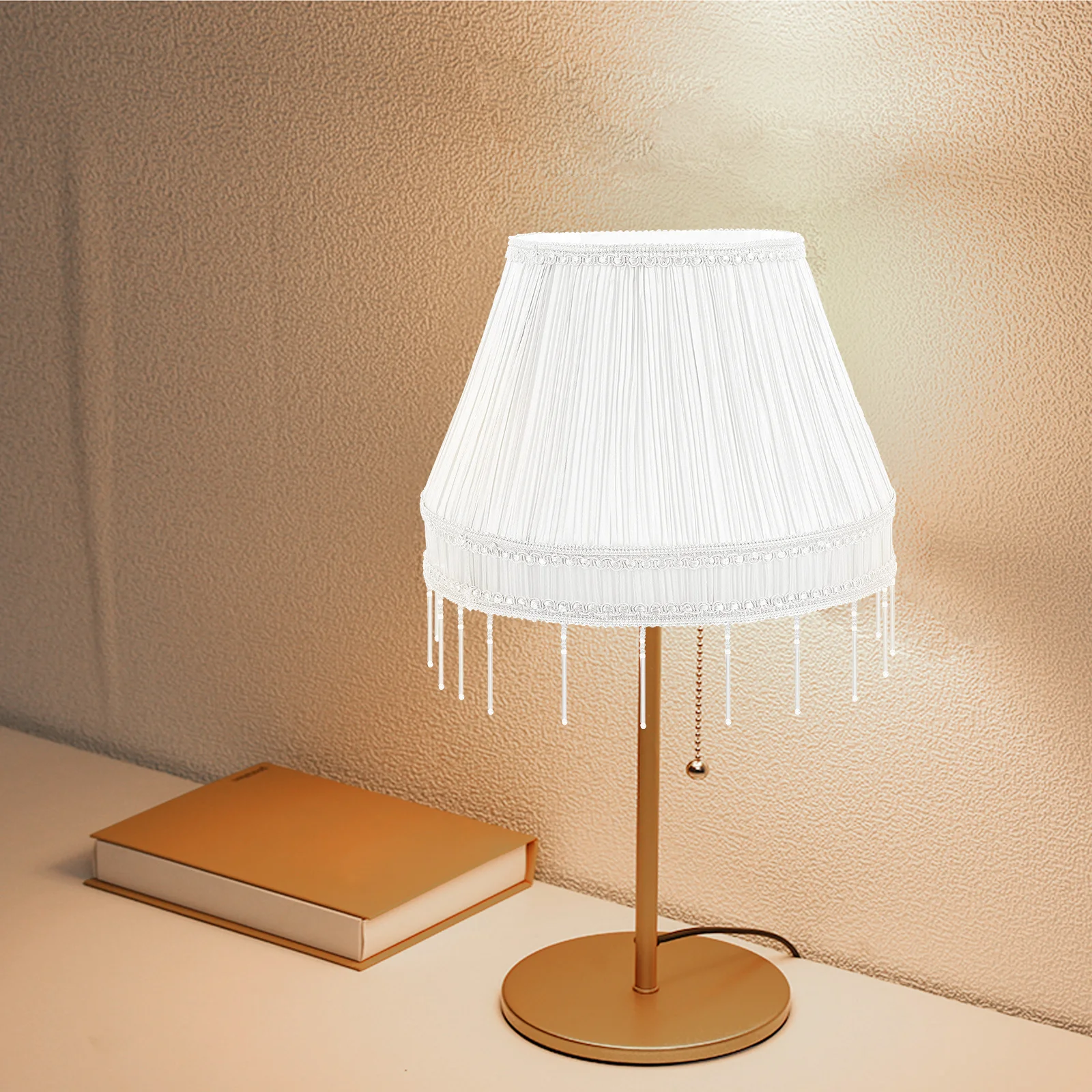 

Shade Light Lamp Cover Table Lampshade Rustic Ceiling Cloth Tassel Shades Fringed Pendant Pleat Floor Lighting
