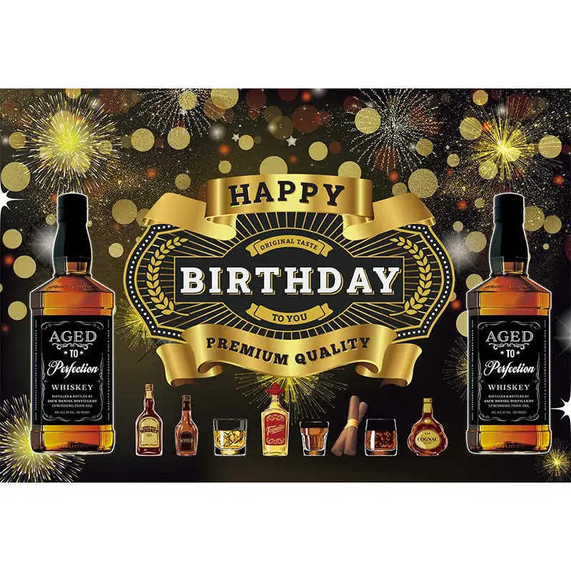 thumbnail image 1 of Fondo de cumpleaños con temática de whisky, fondo fotográfico vintage, decoración de fiesta en dorado y negro, pancarta para mesa de pastel para hombres, 30, 40 y 50 años, 1 of 5