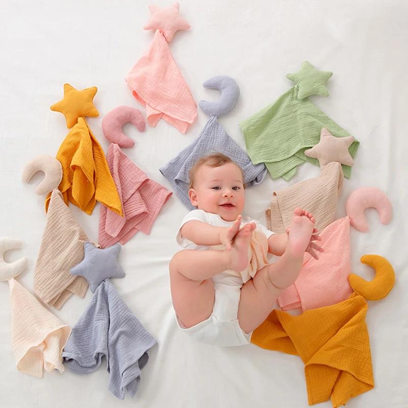 

New Born Soothe Appease Towel Soft Organic Cotton Moon Star Toy Ins Baby Comforter Lovely Muslin Security Blanket