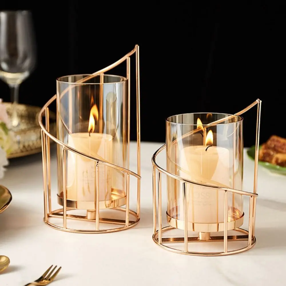 Golden/Black Metal Glass Candle Holder Detachable Non-slip Desktop Decorative Vase Rust-proof Ornaments European Candle Stand