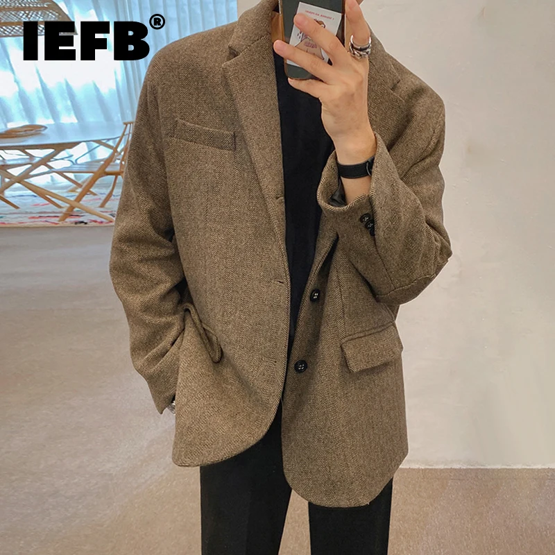 

IEFB Elgance Casual Woolen Suit Men's Autumn Korean Style Trend Loose Ruffian Handsome Blazers Coarse Wool Versatile Coat 9C1730