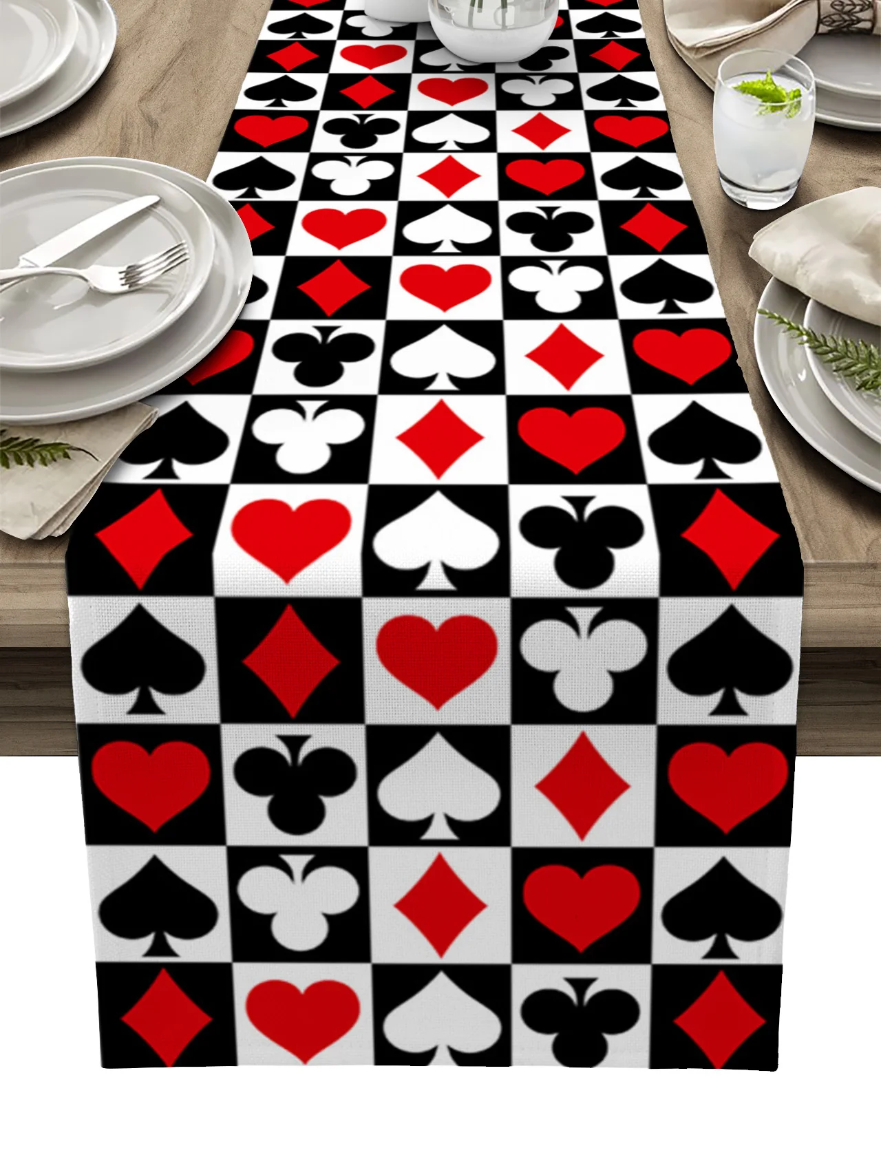 

Poker Squares Spades Hearts Plaid Texture Linen Table Runner Kitchen Table Decoration Dining Tablecloth Wedding Party Decor