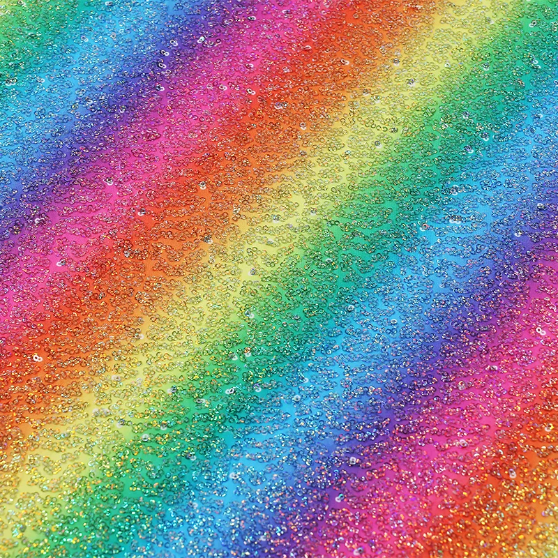 Glitzy Embroidery Sequin Rainbow Printed Stretch Knit Ground For Clothsing Making Party Events Dancewear Fabric