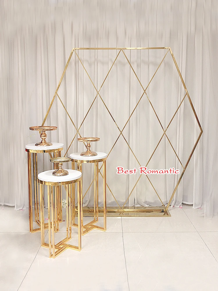 Factory wedding decoration booth iron electroplating gold cake table side table wedding supplies