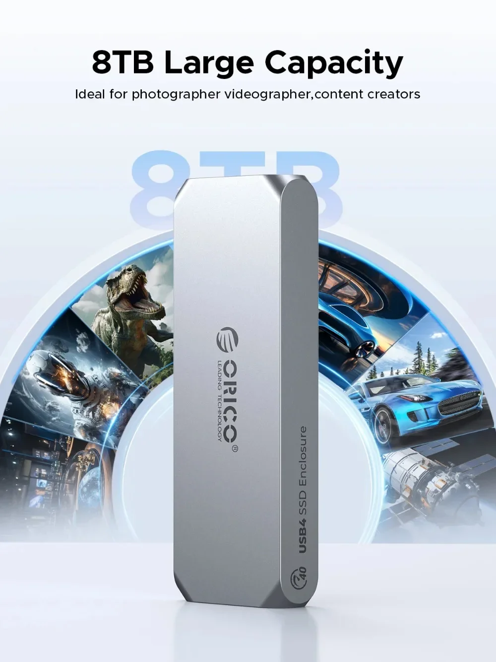 ORICO 40Gbps NVME SSD 케이스 M.2 NVMe 인클로저 썬더볼트 4/3 M.2-USB4.0 어댑터(냉각 팬 포함) 데이터 저장 알루미늄 케이스