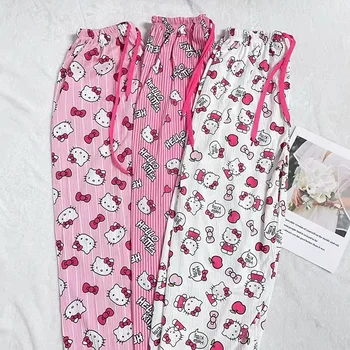 Hello Kitty Flannel Pajama Pants Anime Cartoon Sanrio Home Pants Couple Home Sleepwear Trousers Leisure Home Clothing