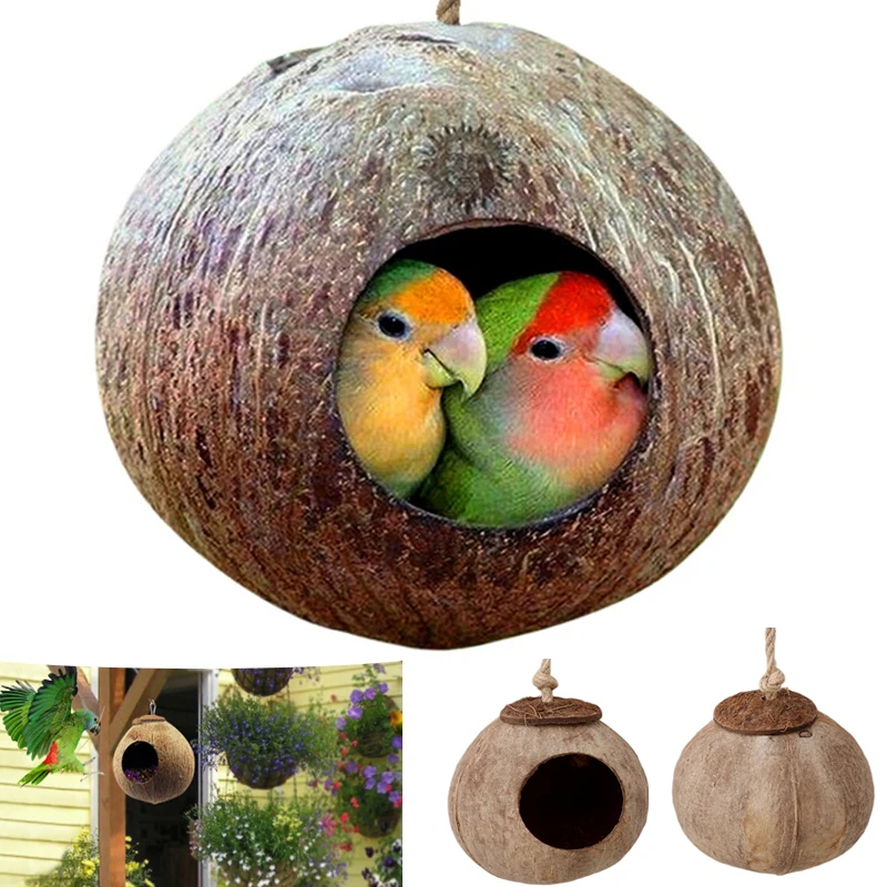 Natural Coconut Shell Bird Cages Parrot House Nesting House Cage With Hanging Lanyard For Small Pet Parakeets Finches Sparrows - Image 6