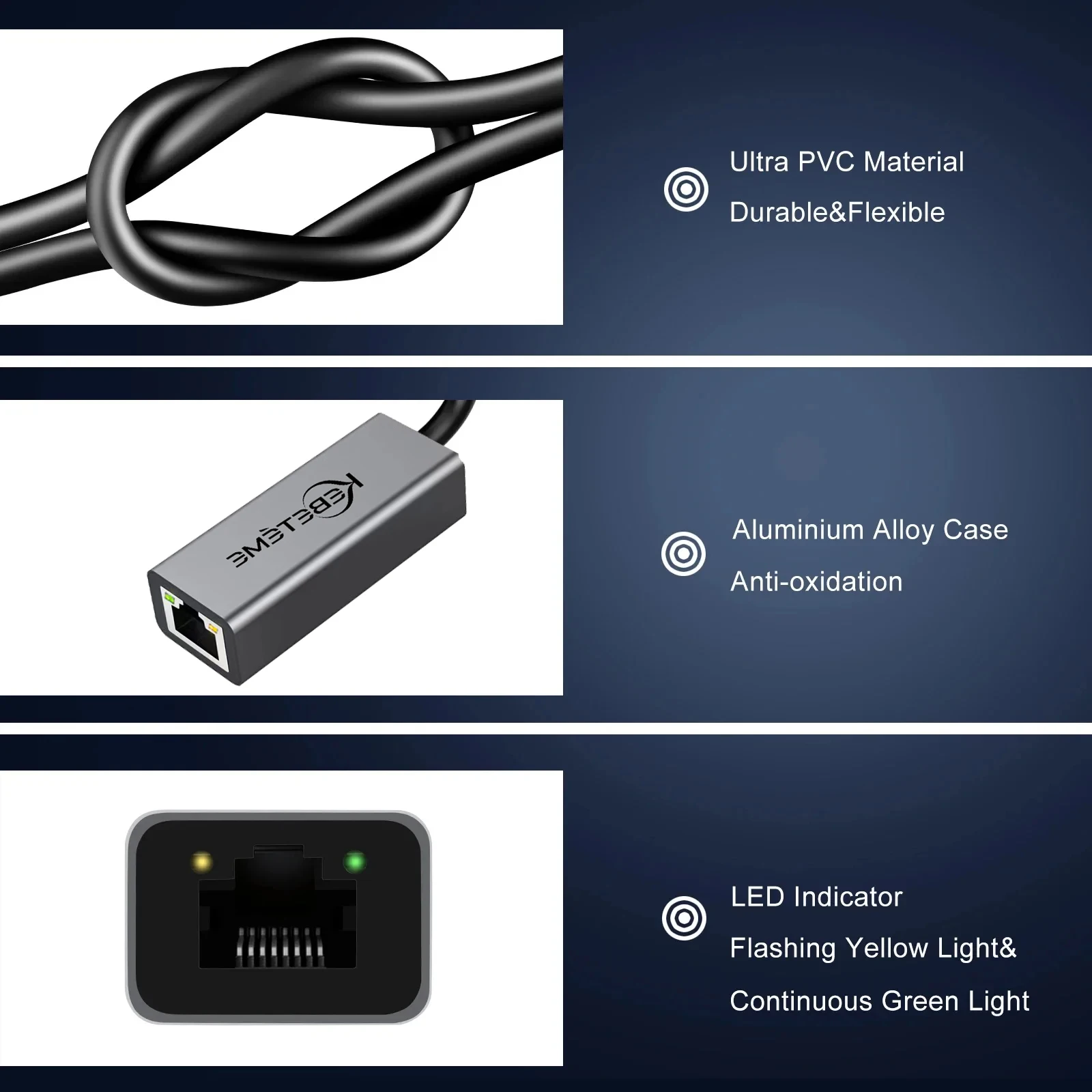 10/100/1000Mbps 유선 네트워크 카드 USB 3.0 to RJ45 랜 이더넷 어댑터 컨버터 PC 윈도우 노트북 기가비트 인터넷 케이블용