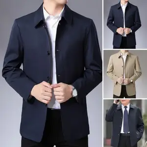 Men Jacket Men's Spring Business Suit Classic Single Breasted Jacket for Autumn Long Sleeve Casual Coat with Turn-down Collar