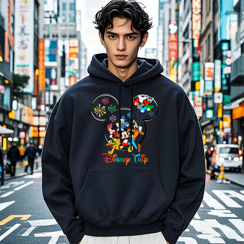 ديزني ميكي ورحلة عائلية مطبوعة للرجال هوديس بلوزات...