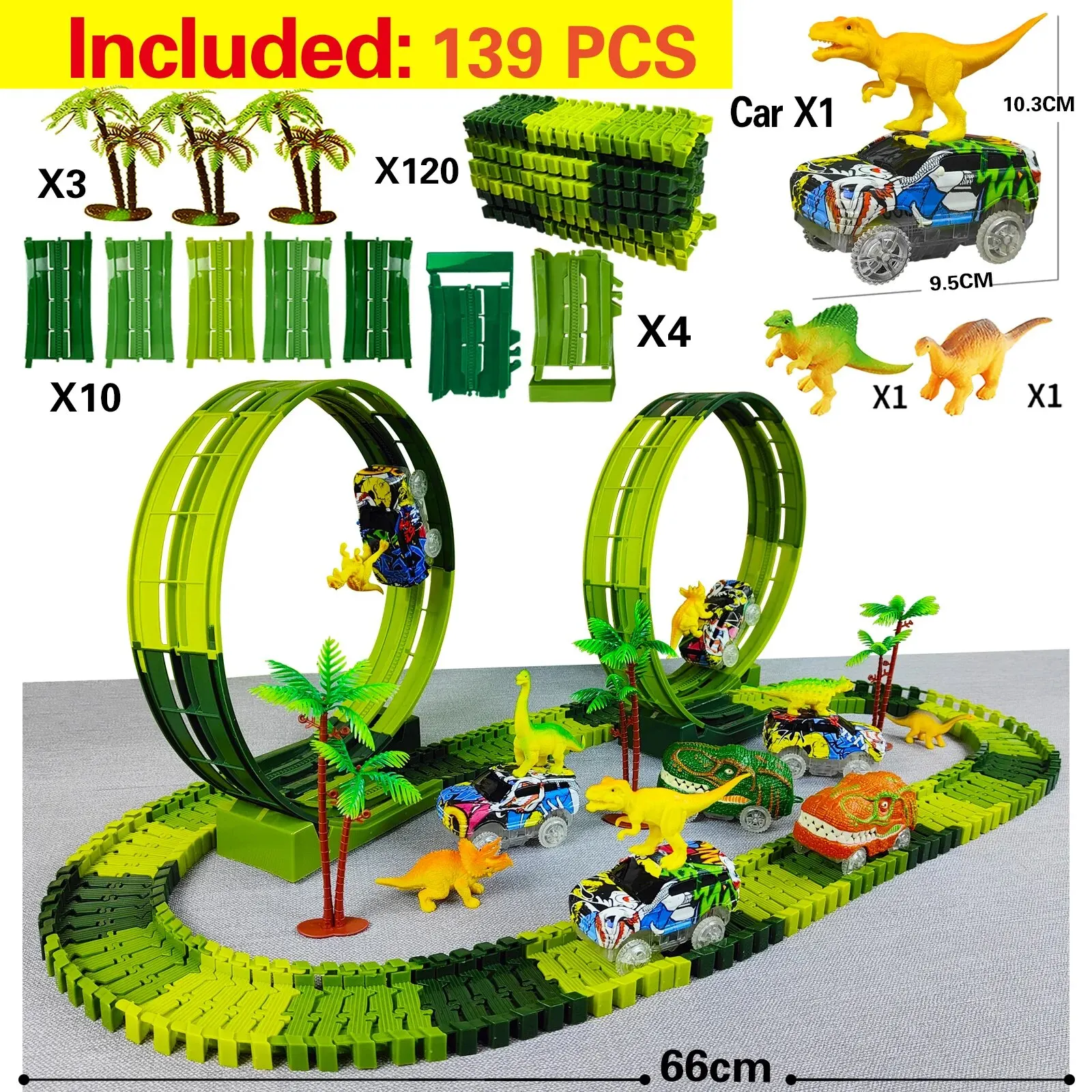 Electric Dinosaur Car Toy Magic Climbing Track Railway Set Bend Flexible Flash Light Kid Toy