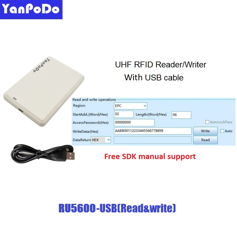 Yanpodo USB desktop RFID reader writer 10cm-1m 860Mhz~960Mhz UHF reader RFID copier free java C++ C# SDK for Andrioid system 2