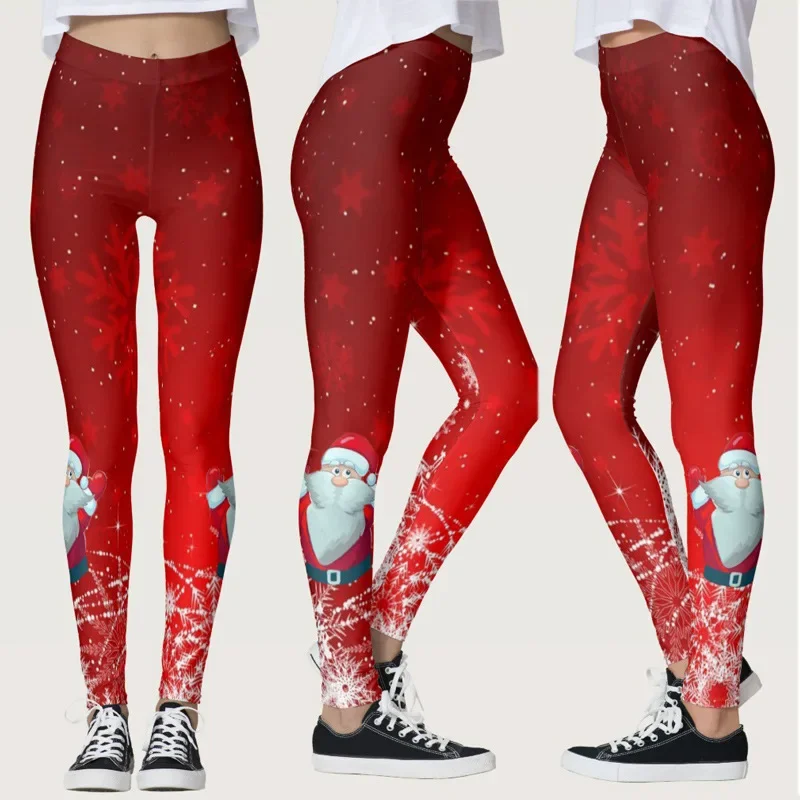 Women's Tights Stretch Pants Yoga Sports Trousers Christmas Santa Claus Printing High Waist Pants New