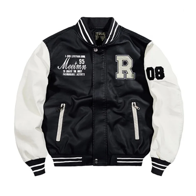 

Military Bomber Jacket Men Baseball Embroidered Leather Pu Coats Slim Fit College Fleece Luxury Pilot Top Winter Coat Streetwear