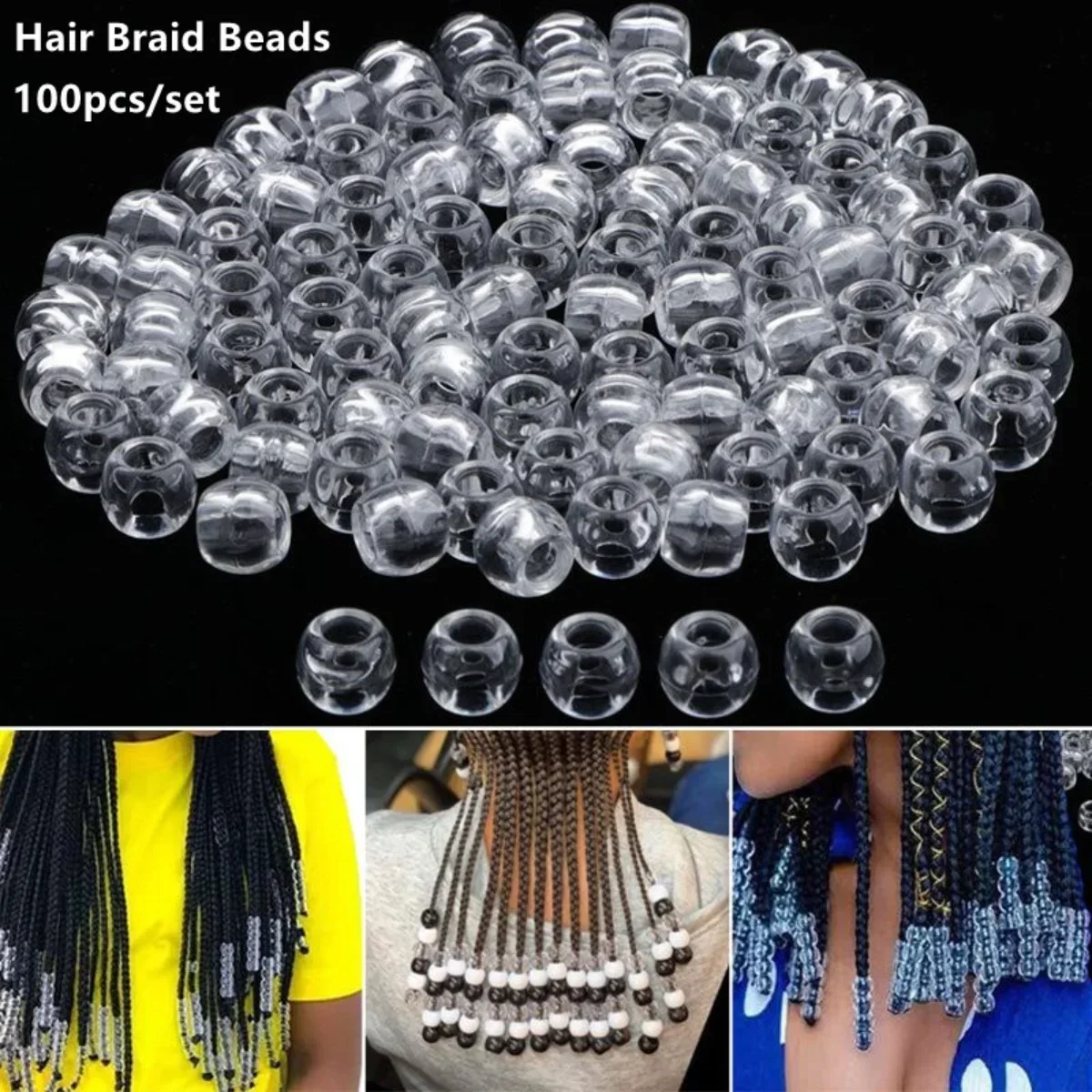 12mm Transparent Acrylic Plastic Hair Braid Beads 100PCS