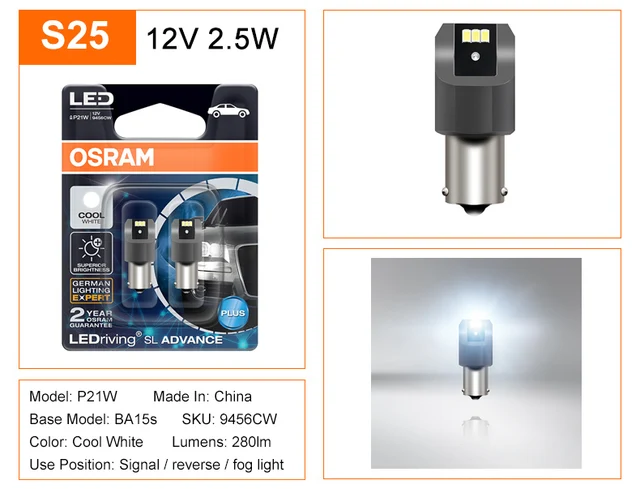 OSRAM – lumière de signalisation LED S25, P21W, PY21W, P21/5W, ledrive SL  Advance 1156 1157, ampoule de voiture antibrouillard, feu de Stop, 2X -  AliExpress