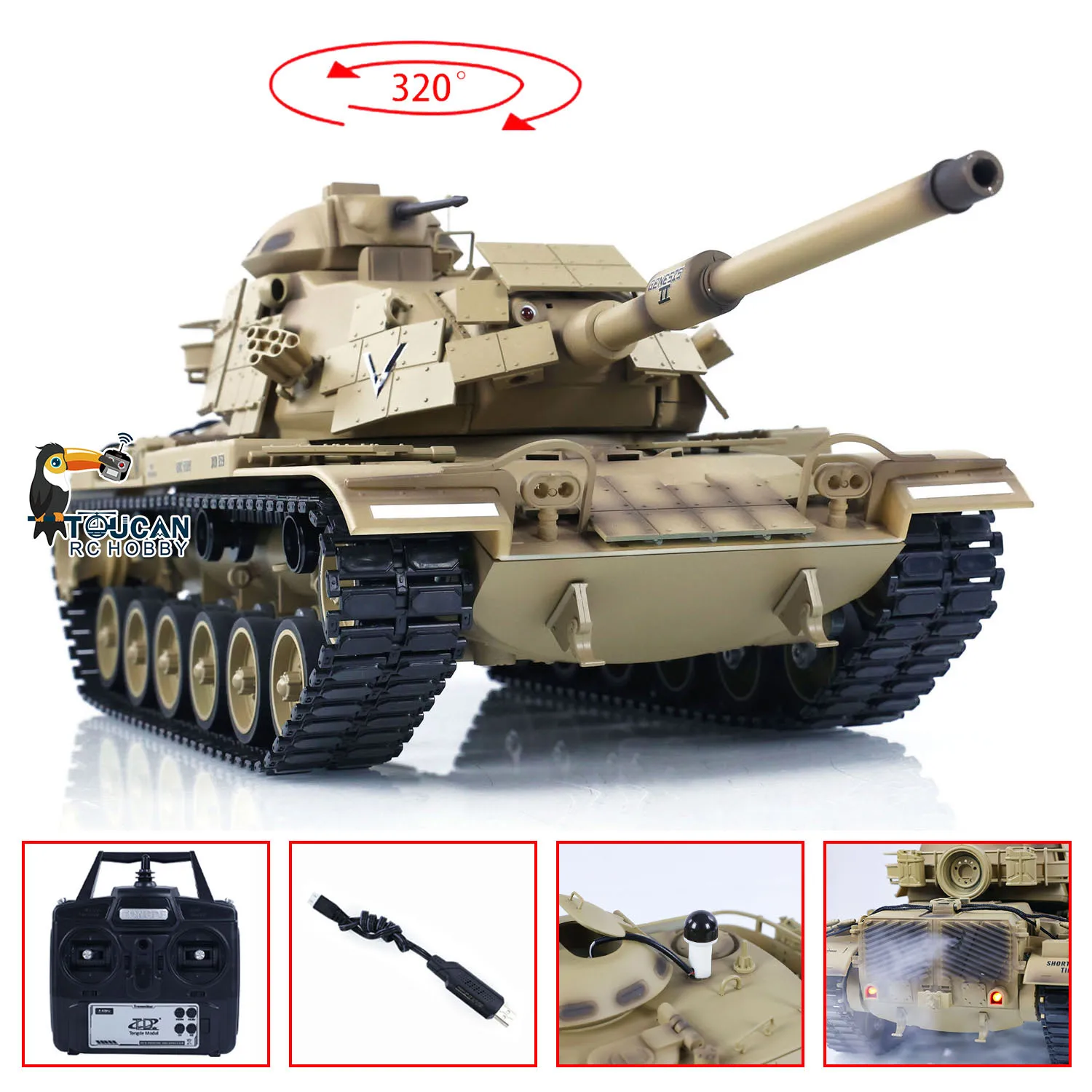 Tongde Model 1/16 RTR RC Battle Tank M60A1 ERA USA Remote Control BB Infrared Battle Toy RTR 320° Model Tank Toys for Boys 2