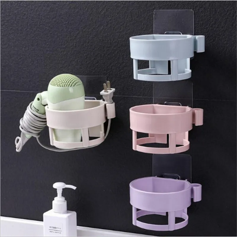 2024 New Abs Hair Dryer Holder Multifunctional Adhesive Hair Drier Organizer Seamless Bathroom Shelves Space Saver Storage Rack 3