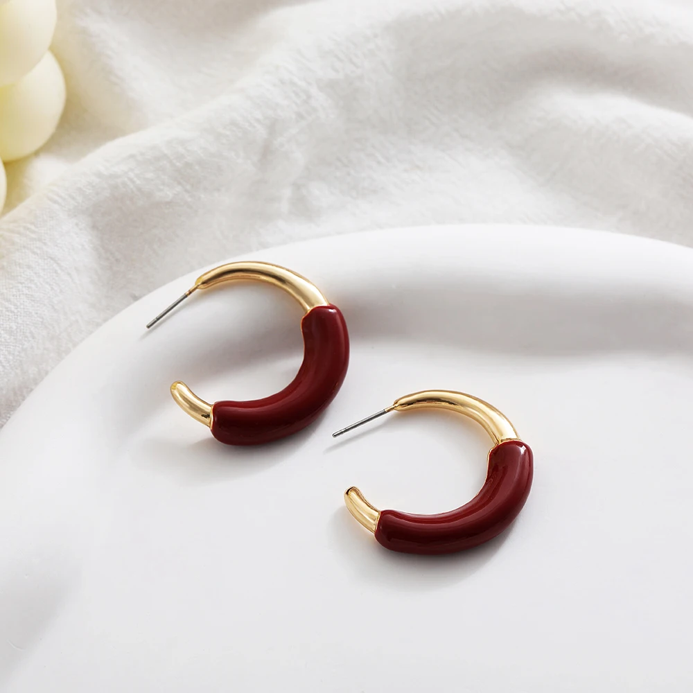 2025 Summer New Pink C Shape Hoop Earrings Drip Oil Multicolor Enamel Simple Open Circle Ear Ring Women Charm Jewelry Wholesale