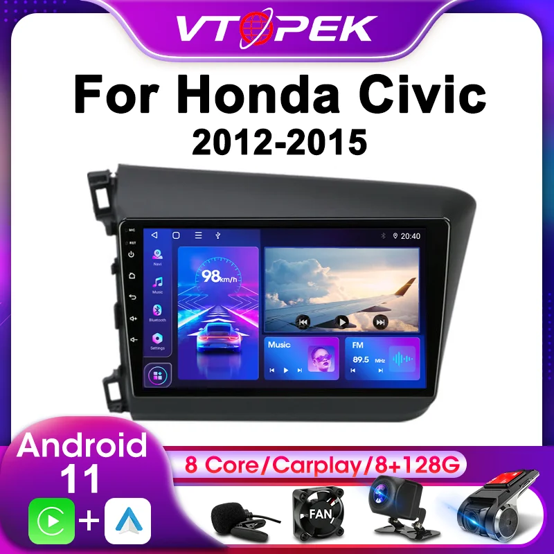 

Vtopek 2Din Head Unit Carplay For Honda Civic 2012-2015 4G Android 11 Car Stereo Radio Multimedia Video Player Navigation GPS