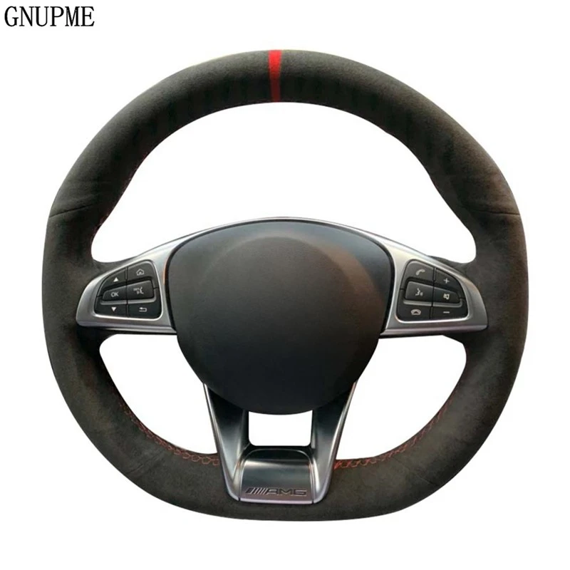 

Hand-Stitched Black Suede Car Steering Wheel Cover For Mercedes Benz S-Class S500 2016 / A-Class AMG A45 2016-2019