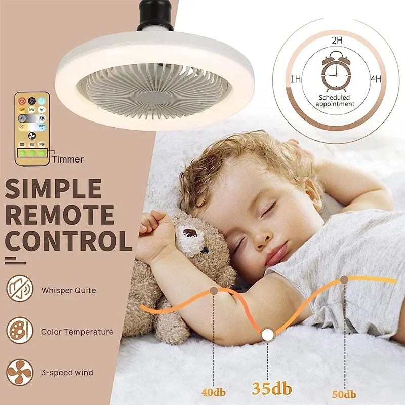 Smart 3-in-1 Ceiling Fan with Remote Control and 3-Speed E27 AC85-265V Lighting Base for Bedroom and Living Room Lighting