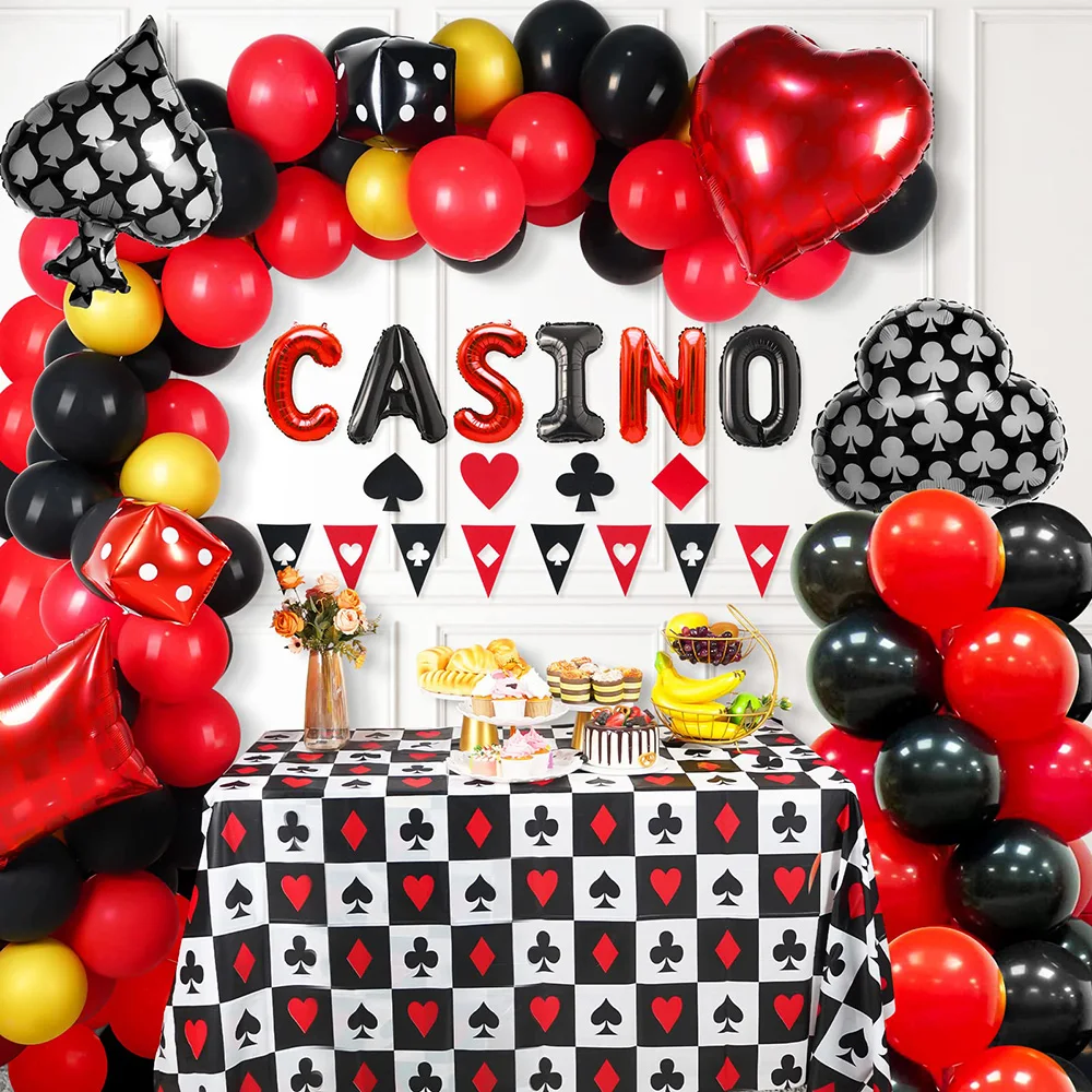 Las Vegas Casino Theme Birthday Party Decor Red and Black Balloon Garland  Dice Poker Balloons Tablecloth Games Night Decor Adult - AliExpress, image size:1000x1000