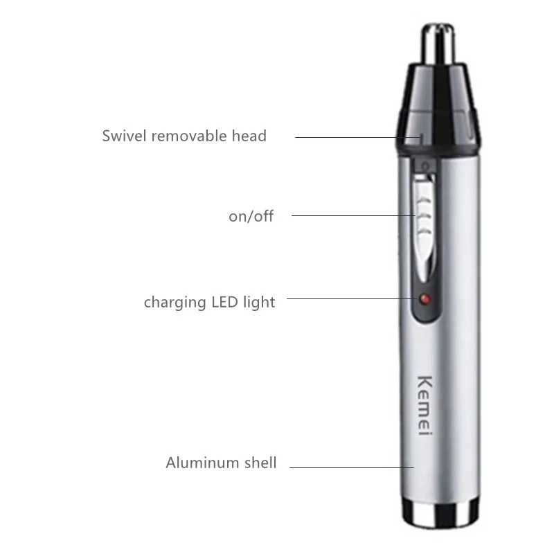 Kemei 4in1 Rechargeable Nose Trimmer Beard Trimmer Men Ear Eyebrow Nose Hair Trimmer for Nose and Ear Hair Removal Clean Machine 6