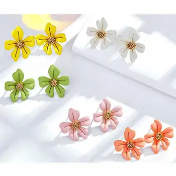 925 Silver Needle Colorful Summer Flower Earrings For Women Korean Fashion Jewelry 2025 Trendy Fresh Five Petal Stud Earrings