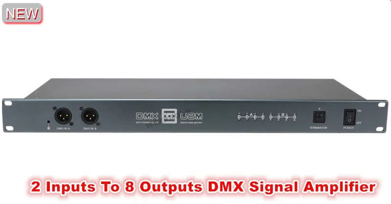 

HOT 2 IN 8 Out DMX Splitter DMX512 Light Stage Lights DMX Signal Amplifier 8CH DMX Splitter For LED Par Moving Head Washer Bar