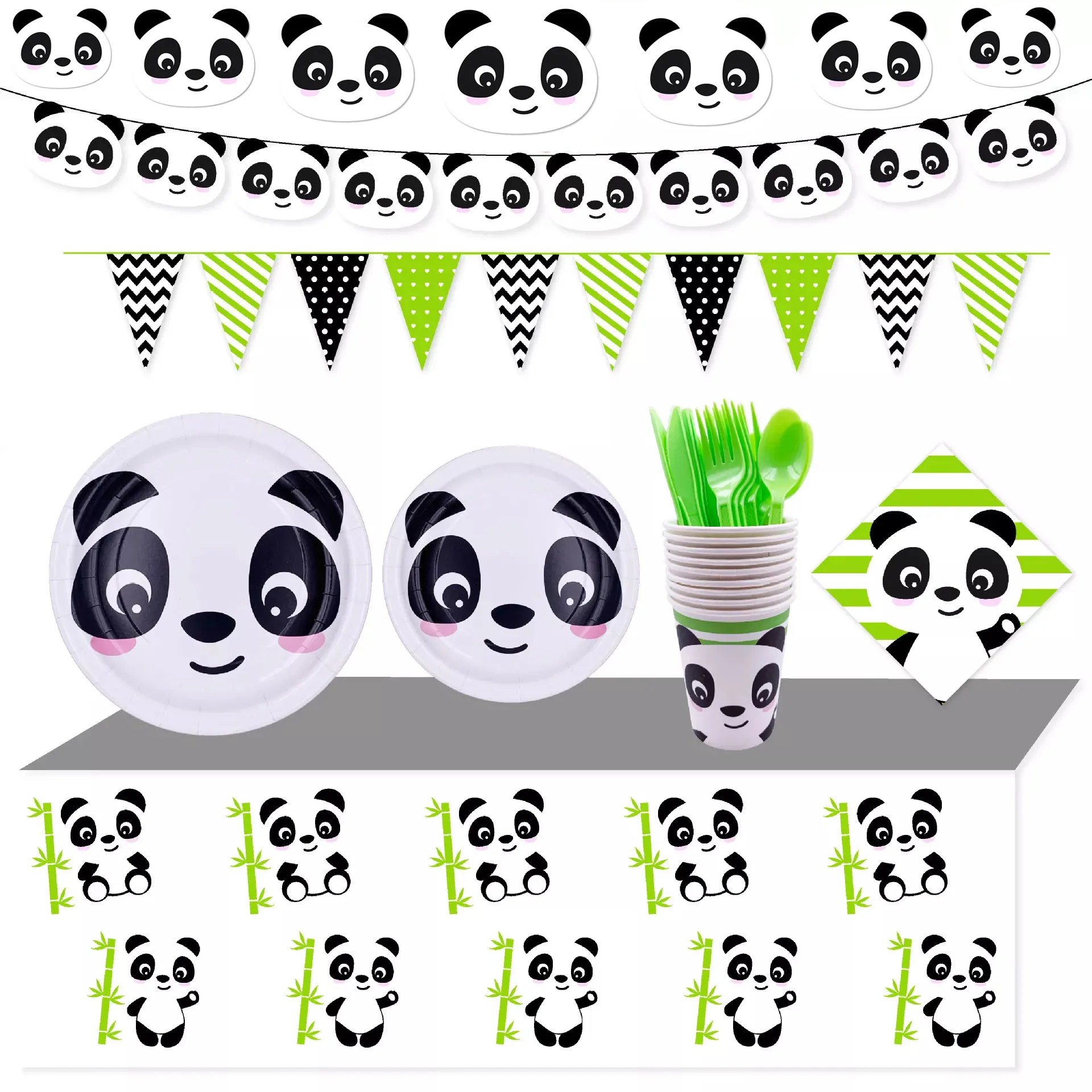 

Panda Theme Party Supplies Panda Disposable Tableware Panda Plates Cups Napkins Straws Banner Cake Toppers Kids Boy Baby Shower