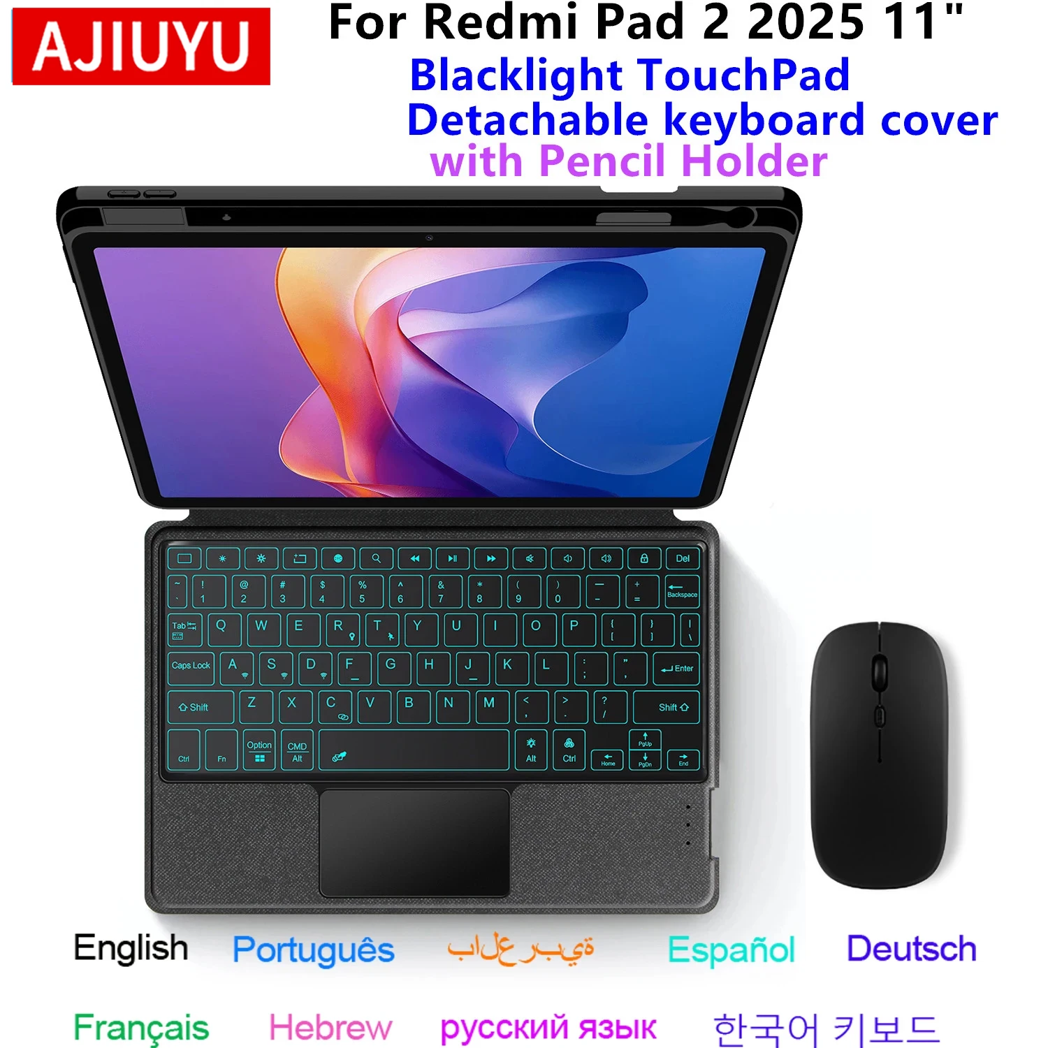 SENGBIRCH Custodia Tastiera per Xiaomi Redmi Pad 2 11 2025 - QWERTZ Tastiera Tedesca Rimovibile Bluetooth Tastiera Wireless per Xiaomi Redmi Pad 2 11 Pollici 2025, Nero SENGBIRCH Custodia Tastiera per Xiaomi Redmi Pad 2 11 2025 - QWERTZ Tastiera Tedesca Rimovibile Bluetooth Tastiera Wireless per Xiaomi Redmi Pad 2 11 Pollici 2025, Nero